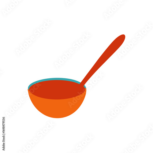 Vibrant ladle filled with rich red soup, ready for serving delicious culinary creations