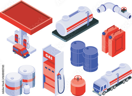 Isometric Oil, Gas, and Petroleum Industry Icons Vector