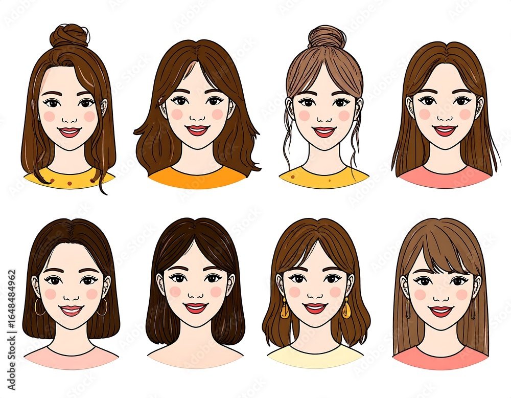 Nine female portraits with various hairstyles Nine female portraits with various hairstyles