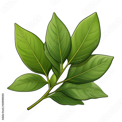 Fresh Green Leaves on a Branch with Detailed Texture Highlighting Natural Beauty and Vibrancy for Creative Projects