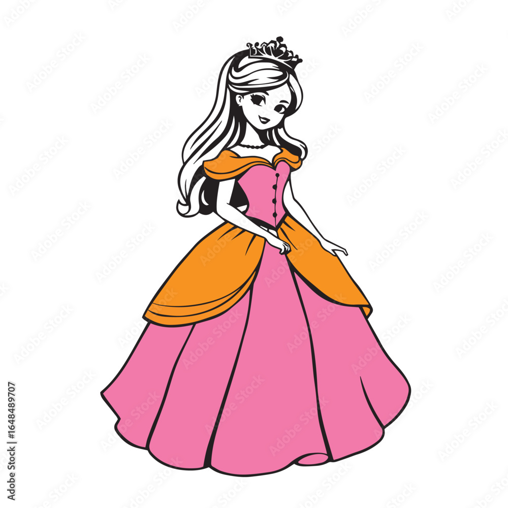 Princess girl in ball gown vector design concept illustration. Princess girl in ball gown vector design concept illustration.
