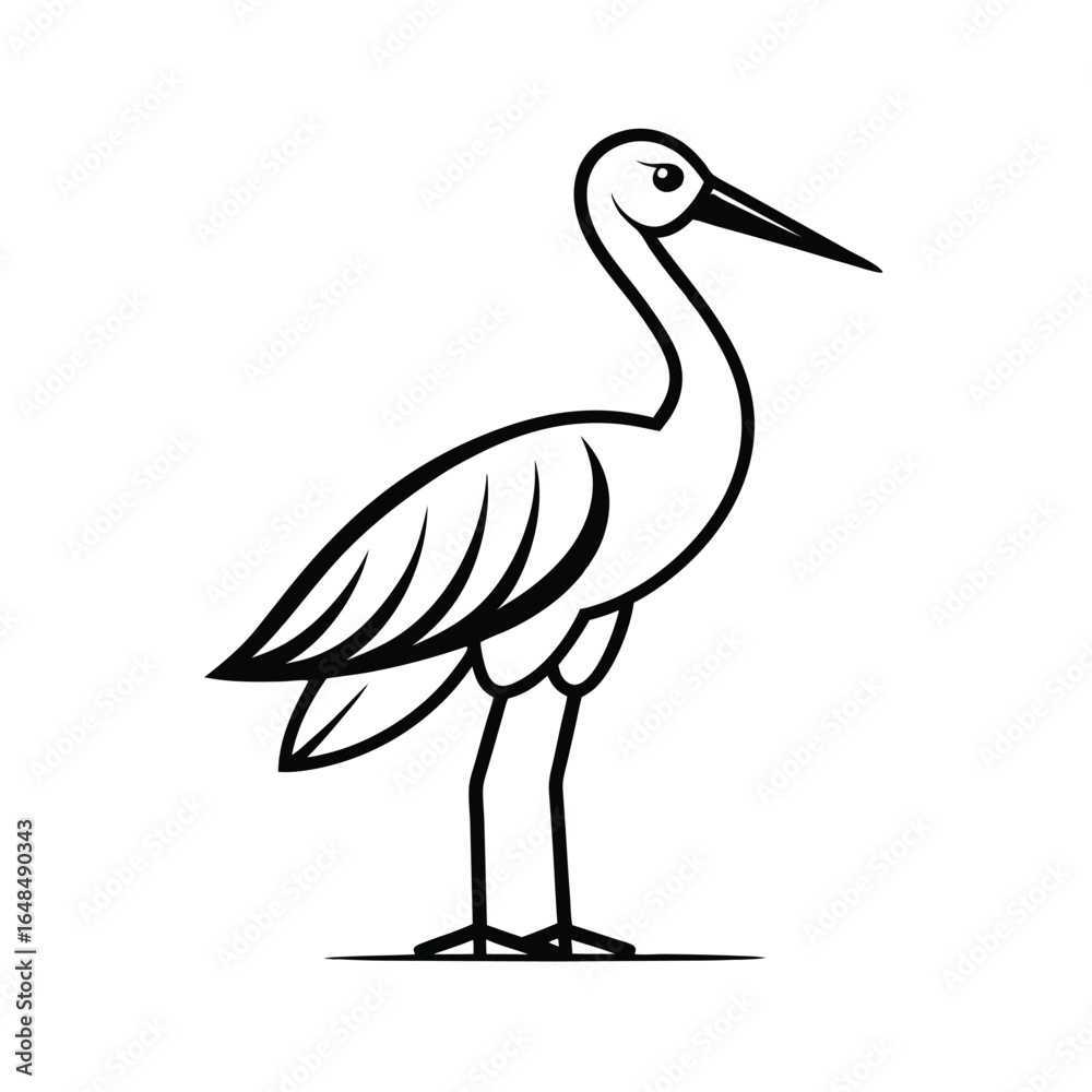 Fototapeta premium Elegant minimalist professional line art illustration of a white stork bird in flight for modern design projects