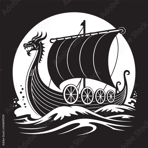Powerful Viking ship sails through stormy seas boldly