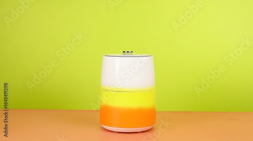Modern Humidifier with Colorful Design on Table Against Green Background