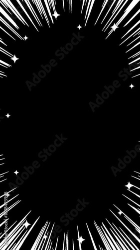 背景透過アルファチャンネル付き　白いキラキラ星と白い集中線の縦型動画