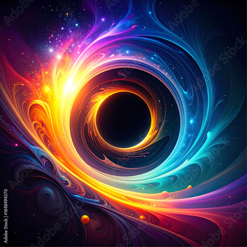 Abstract swirling colors and light, creating a cosmic vortex effect.