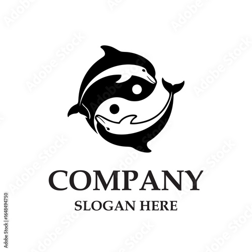 Minimalist Yin Yang Dolphins Logo – Black and White Vector Design