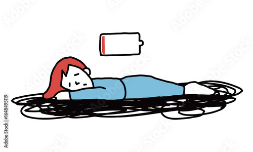 疲労が限界に達して倒れている女性のイラスト