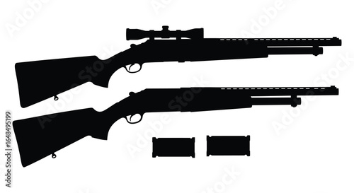 Silhouette Illustration of Two Rifles with Scopes and Magazines on White
