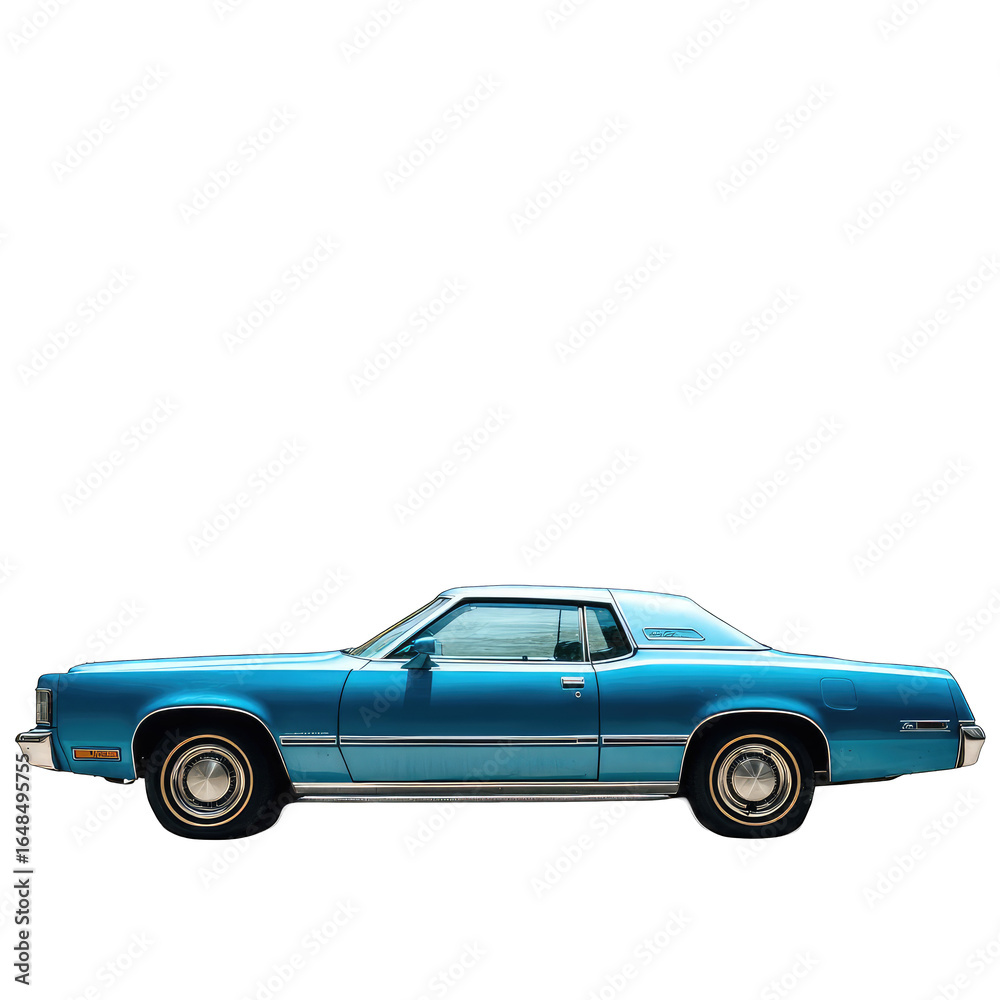 Obraz premium Classic Blue Coupe, Side Profile, Outdoors, Sunny Day, Advertisement