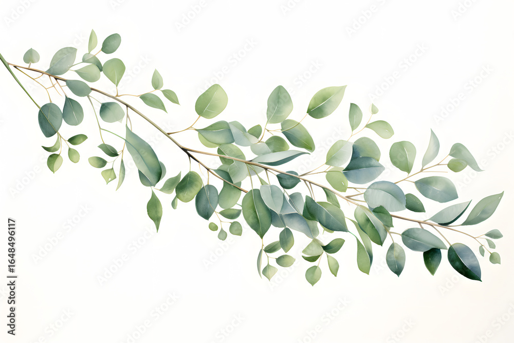 Fototapeta premium Delicate watercolor painting of eucalyptus branches with soft green leaves