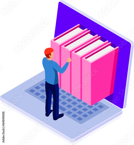 Online Homeschooling and E-Learning Isometric Icons Set – Digital Education Concept