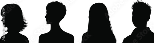 Silhouette profile of diverse people, male and female, head and shoulders view, black vector illustration for identity, avatar, and business design