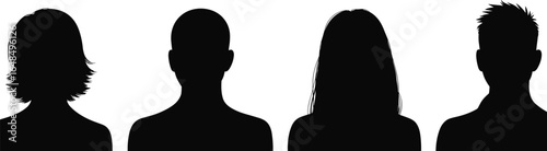 Silhouette profile of diverse people, male and female, head and shoulders view, black vector illustration for identity, avatar, and business design