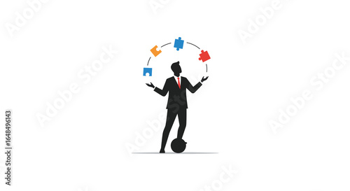 Business juggling act Silhouette of a man balancing various business priorities