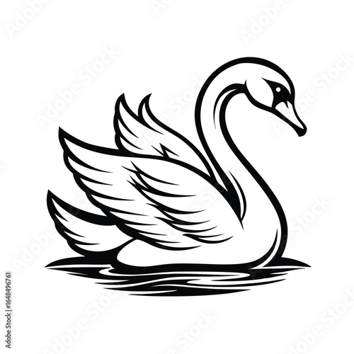 Elegant outline of a graceful swan gliding smoothly on calm water