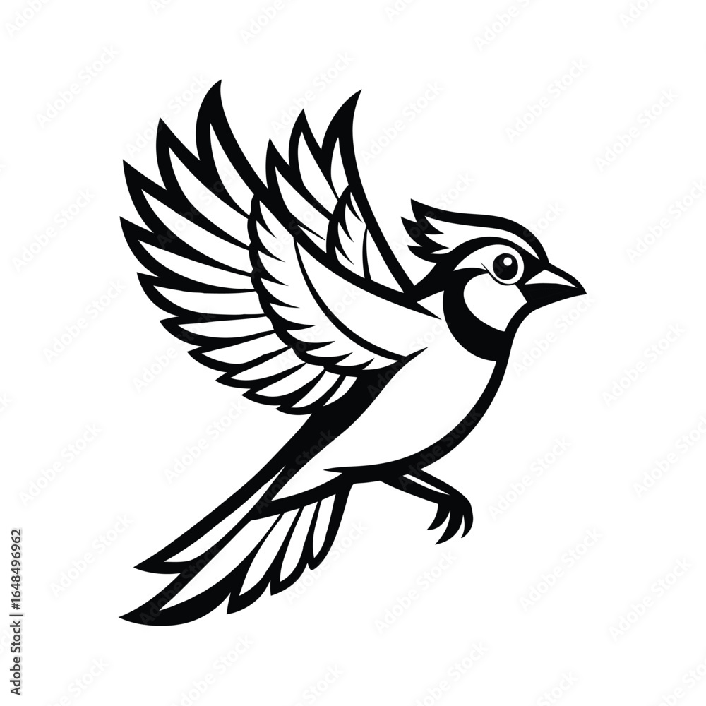 Fototapeta premium Professional thin line drawing of a blue jay bird in flight with intricate detail