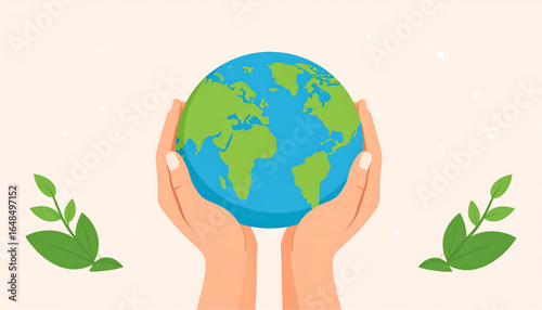 Hands cradling a globe, symbolizing environmental care and global responsibility.