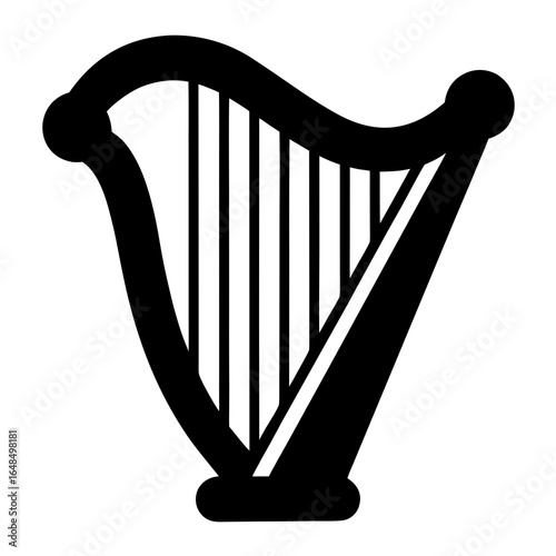 Vector Flat Style Harp Icon Elegant Musical Instrument Illustration for Creative Projects