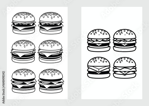 Fresh fast food burger vector design set for tasty restaurant menu illustrations