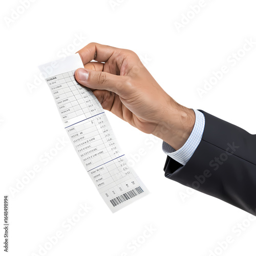 Closeup of a Hand Holding a Receipt Against a Black Background
