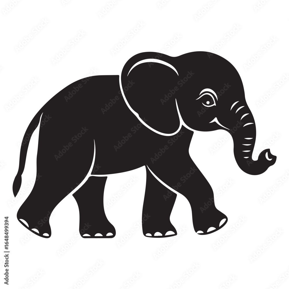 Fototapeta premium Black silhouette of an African elephant with tusks in side view vector illustration