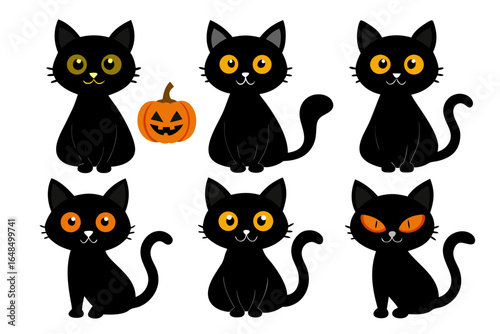 halloween cat silhouette set, halloween cat black vector