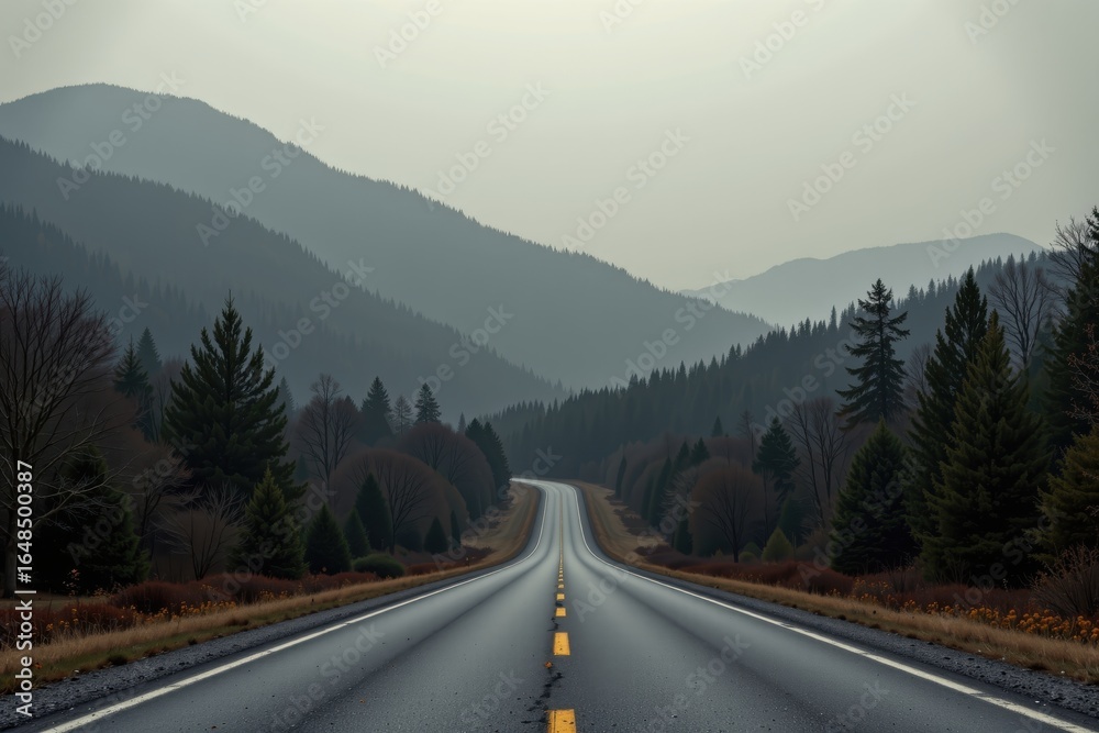Fototapeta premium Mountain road leading to scenic peaks surrounded by nature.