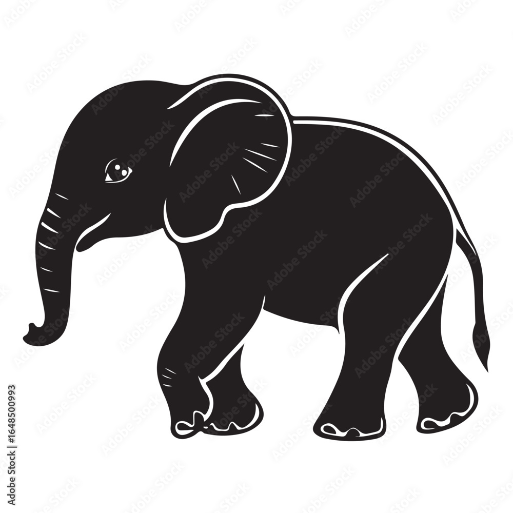 Fototapeta premium Black silhouette of an African elephant with tusks in side view vector illustration