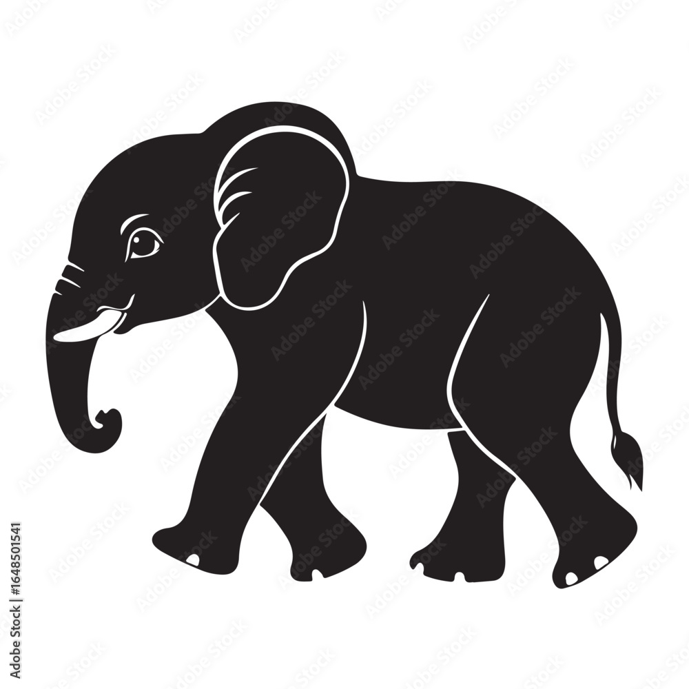 Obraz premium Black silhouette of an African elephant with tusks in side view vector illustration