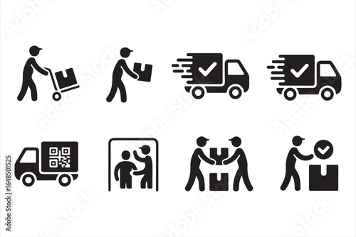 Set of icons for delivery, package handling, and logistics management