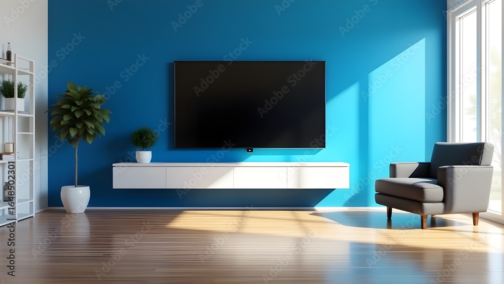 Chic Modern Interior with Television Mounted on the Wall