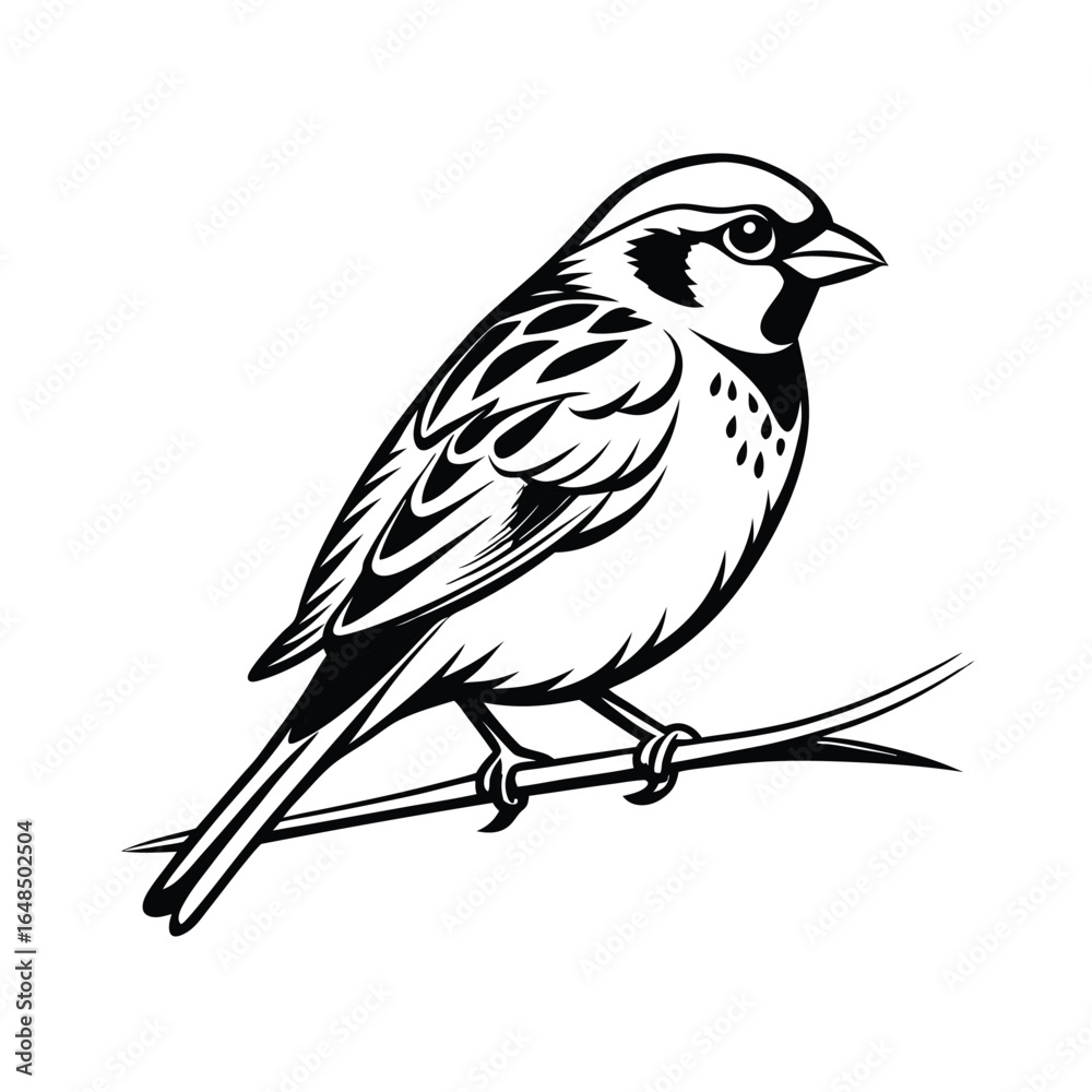 Fototapeta premium Elegant thin line artwork of a sparrow gracefully perched on a delicate twig