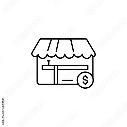 Online Store Payment Icon Shopfront with Credit Card and Dollar Sign.