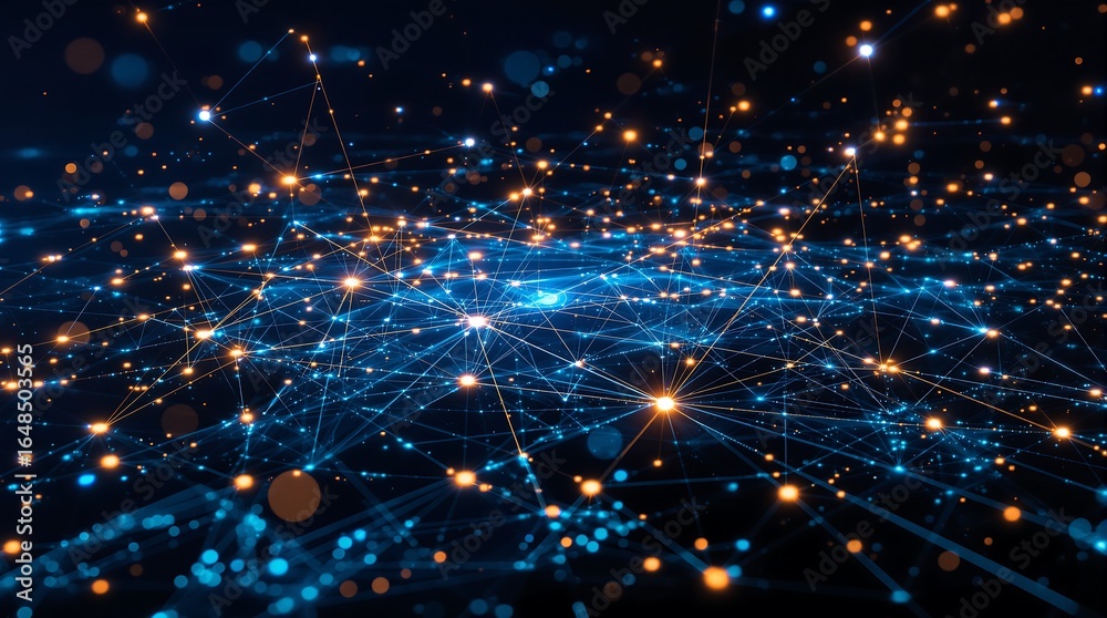Obraz premium Dynamic digital network of interconnected data points, perfect for tech innovation and AI concepts
