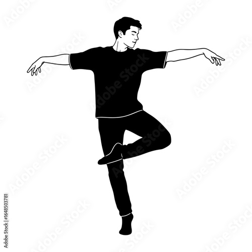 The joy of dancing: A young man dancing in his own style, which is suitable for use in digital marketing campaigns related to positive attitude, mental health, youthful enthusiasm and energy.