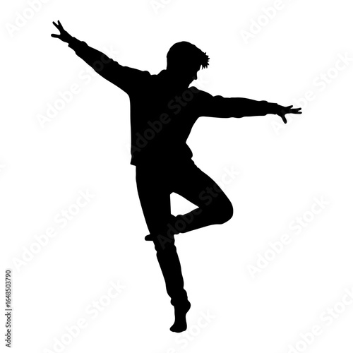 The joy of dancing: A young man dancing in his own style, which is suitable for use in digital marketing campaigns related to positive attitude, mental health, youthful enthusiasm and energy.