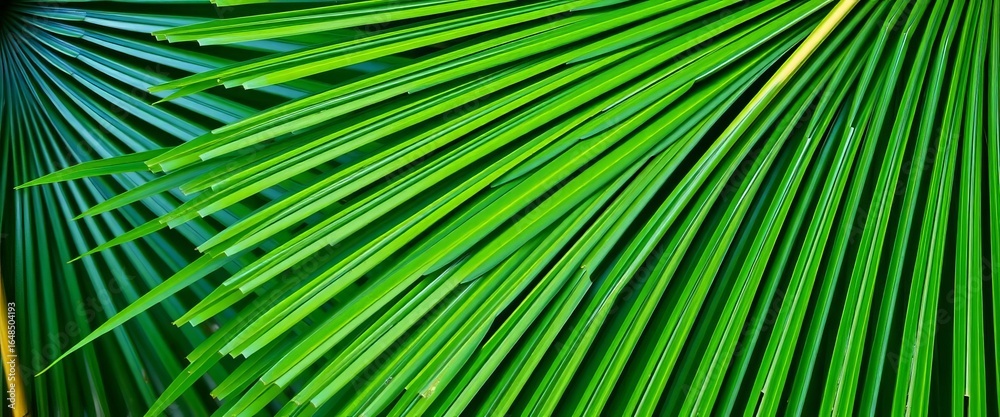 Fototapeta premium Close-up of vibrant green Chinese fan palm fronds, showing intricate texture and detail, Rhapis excelsa, Asian