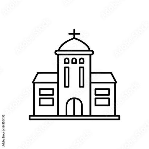 Simple Line Art Illustration of a Church with Dome and Cross.