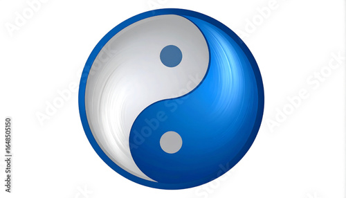 A 3D rendered Yin Yang symbol, blue and silver, representing balance and harmony.