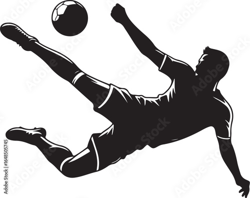 Dynamic soccer player bicycle kick action silhouette