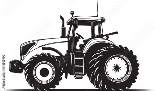 "A vintage black and white tractor vector silhouette showcasing a classic farm vehicle design