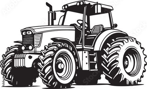"A vintage black and white tractor vector silhouette showcasing a classic farm vehicle design