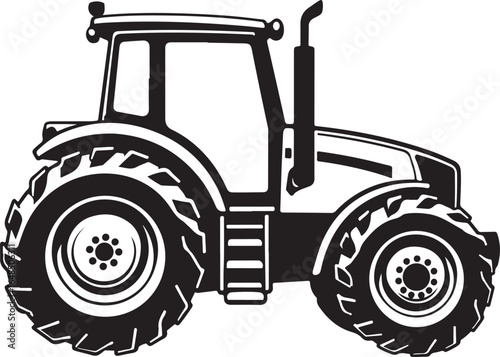 "A vintage black and white tractor vector silhouette showcasing a classic farm vehicle design