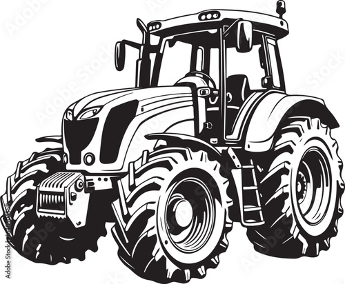 "A vintage black and white tractor vector silhouette showcasing a classic farm vehicle design