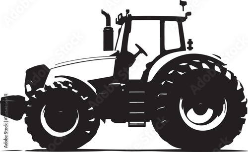 "A vintage black and white tractor vector silhouette showcasing a classic farm vehicle design