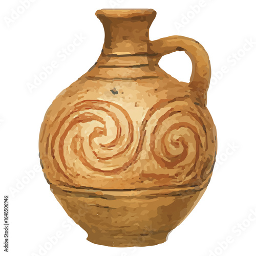 Hand-drawn spiral pattern jug antique pottery vector illustration