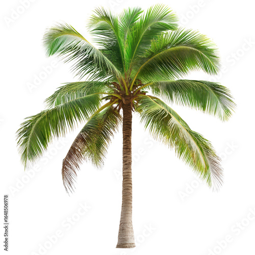 Palm tree in Paradise: A vibrant palm tree stands tall, its lush green fronds reaching towards the sky in this idyllic depiction of tropical paradise. Capturing the essence of exotic locales.