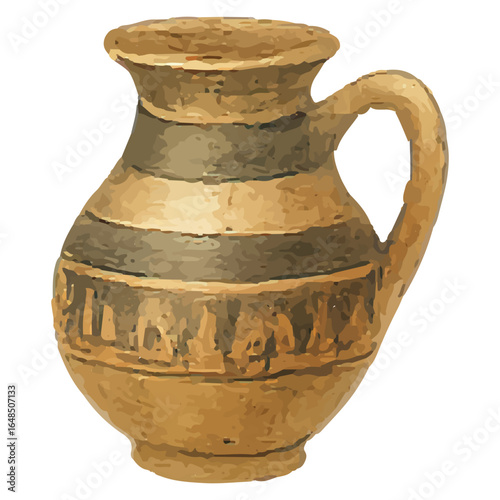Hand-drawn striped handle jug antique pottery vector illustration