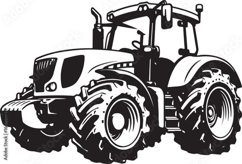 "A vintage black and white tractor vector silhouette showcasing a classic farm vehicle design in bold contrast.